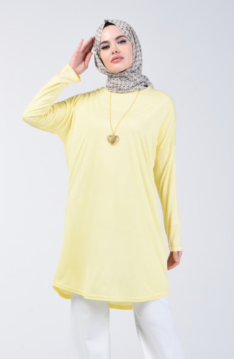 Kolyeli Düz Tunik 1268-04 Limon Sarısı