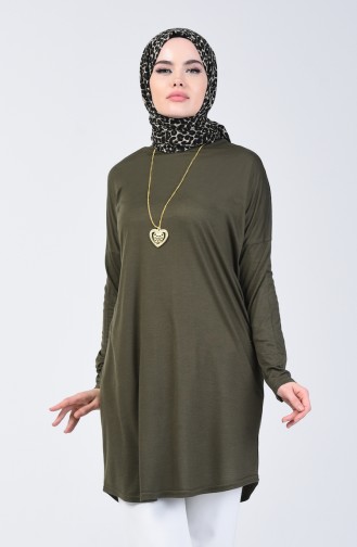 Plain Tunic with Necklace 1268-06 Dark Khaki 1268-06