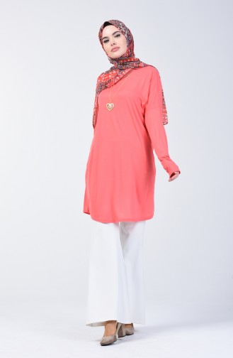 Plain Tunic with Necklace 1268-07 Coral 1268-07