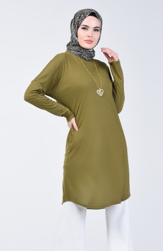 Kolyeli Düz Tunik 1268-09 Haki