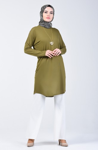 Plain Tunic with Necklace 1268-09 Khaki 1268-09