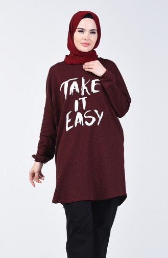 Elastic Sleeve Printed Tunic 1274-02 Claret Red 1274-02