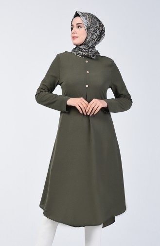 Tunique Avec Plis en Crêpe 0119-10 Vert Khaki Clair 0119-10