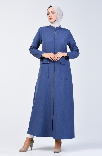 Abaya à Fermeture Col Montant 2107-01 İndigo 2107-01