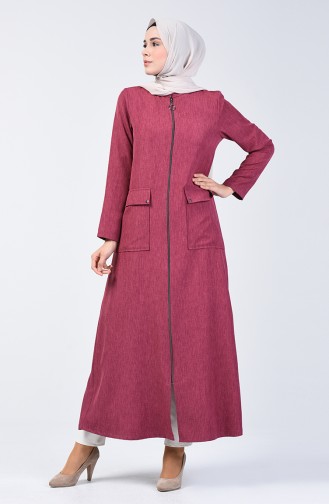 Abaya à Fermeture Col Montant 2107-02 Rose Pâle 2107-02