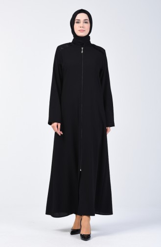 Krepp Abaya mit Reissverschluss 1053-01 Schwarz 1053-01