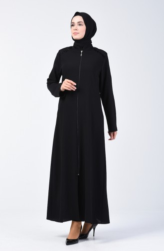 Abaya Crêpe à Fermeture 1053-01 Noir 1053-01