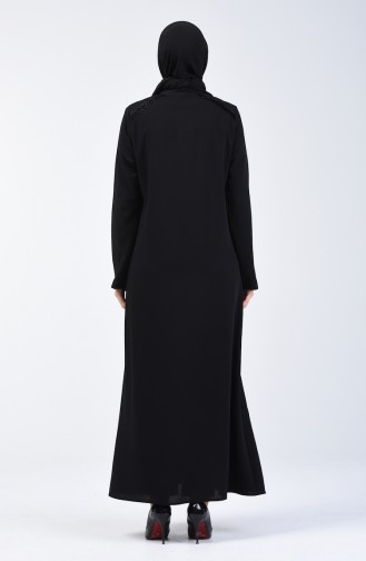 Abaya Crêpe à Fermeture 1053-01 Noir 1053-01