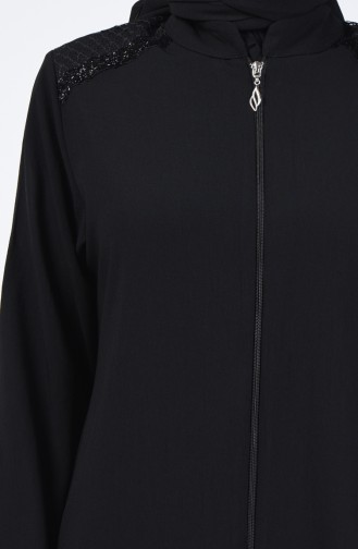 Abaya Crêpe à Fermeture 1053-01 Noir 1053-01