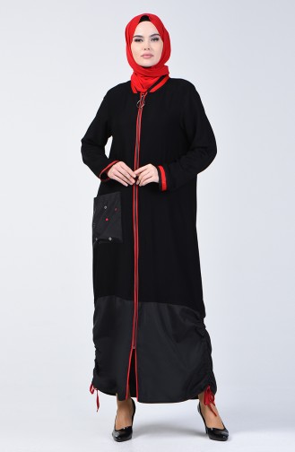 Cape mit Reissverschluss aus Belmando Stoff 4505-01 Schwarz Rot 4505-01