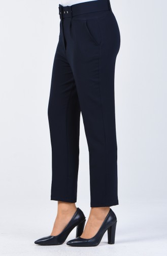 Belted Straight-leg Trousers 0909-01 Navy Blue 0909-01