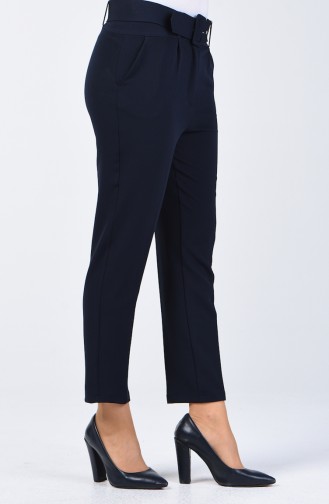 Belted Straight-leg Trousers 0909-01 Navy Blue 0909-01