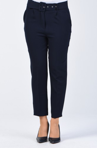 Belted Straight-leg Trousers 0909-01 Navy Blue 0909-01