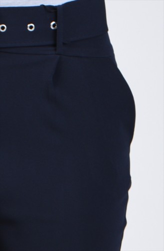 Belted Straight-leg Trousers 0909-01 Navy Blue 0909-01