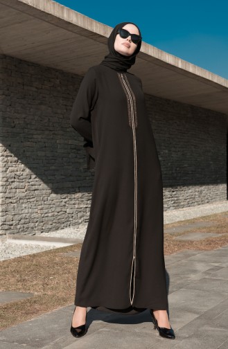 Abaya İmprimé de Pierre 8155-01 Noir 8155-01