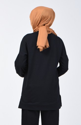 Elastic Sleeve Printed Sweatshirt 1400-04 Black 1400-04