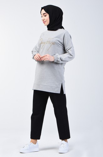 Sweatshirt Lettrage İmprimé  1500-01 Gris 1500-01