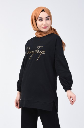 Yazı Baskılı Sweatshirt 1500-04 Siyah