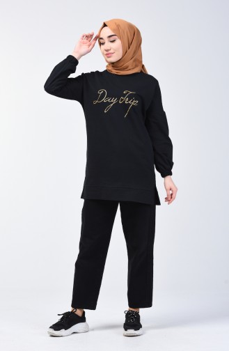 Yazı Baskılı Sweatshirt 1500-04 Siyah