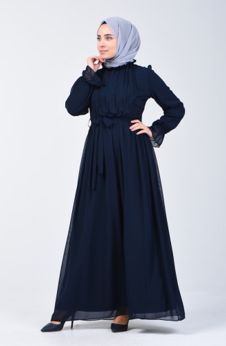 Elastic Sleeve Dress 81594-06 Navy Blue 81594-06