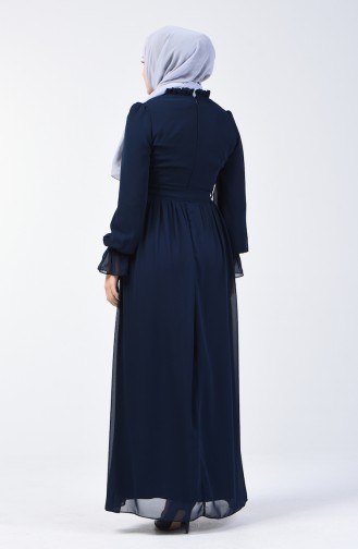 Elastic Sleeve Dress 81594-06 Navy Blue 81594-06