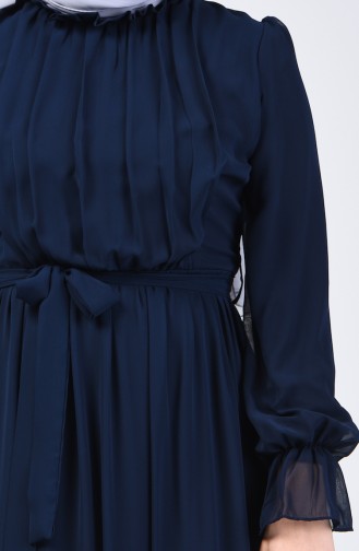 Elastic Sleeve Dress 81594-06 Navy Blue 81594-06