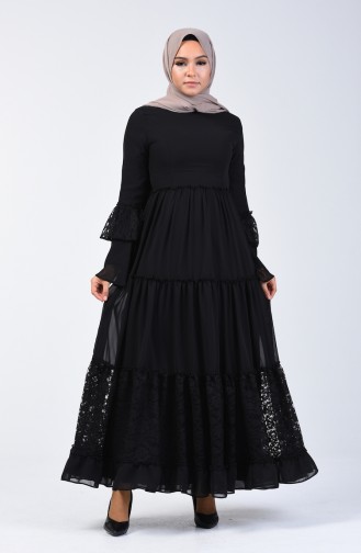 Lace Detailed Dress 81674-01 Black 81674-01