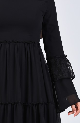 Dantel Detaylı Elbise 81674-01 Siyah