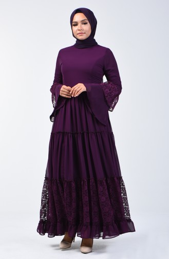 Lace Detailed Dress 81674-04 Damson 81674-04