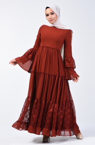 Lace Detailed Dress 81674-06 Brick Red 81674-06