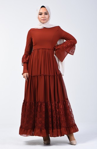 Lace Detailed Dress 81674-06 Brick Red 81674-06