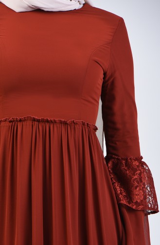 Lace Detailed Dress 81674-06 Brick Red 81674-06