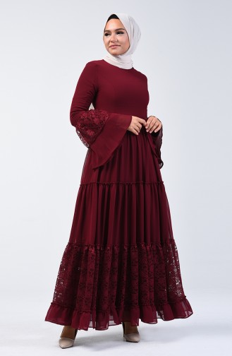 Lace Detailed Dress 81674-08 Claret Red 81674-08