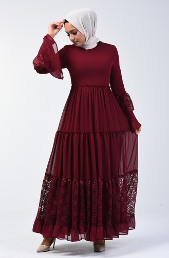 Lace Detailed Dress 81674-08 Claret Red 81674-08