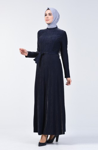 Pleated Dress 5115-04 Navy Blue 5115-04