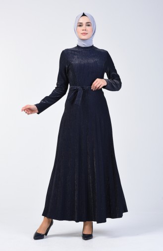 Pleated Dress 5115-04 Navy Blue 5115-04