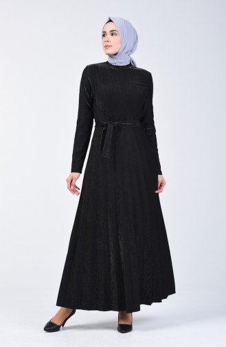 فستان مطوي أسود 5115-05