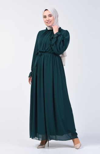 Belted Chiffon Dress 5133-01 Emerald Green 5133-01
