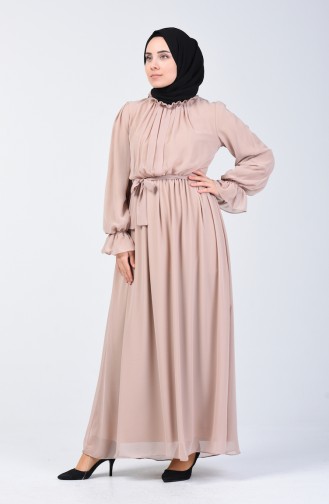 Belted Chiffon Dress 5133-07 Beige 5133-07