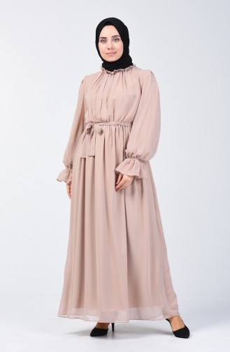 Belted Chiffon Dress 5133-07 Beige 5133-07