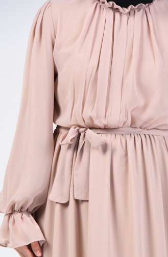 Belted Chiffon Dress 5133-07 Beige 5133-07