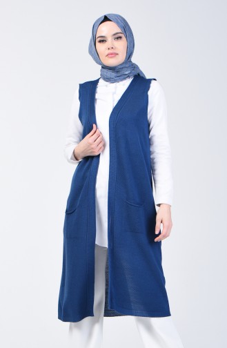 Gilet Sans Manches Tricot avec Poches 4116-31 İndigo 4116-31