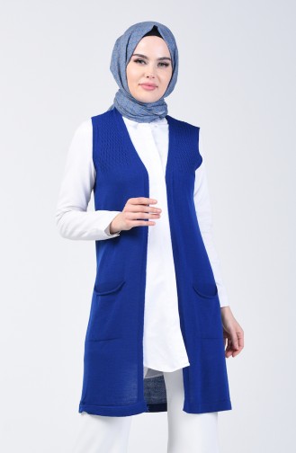 Gilet Sans Manches Tricot avec Poches 4121-23 Bleu Roi 4121-23