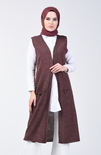 Gilet Sans Manches Tricot avec Poche 4128-39 Pourpre 4128-39