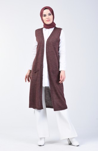 Gilet Sans Manches Tricot avec Poche 4128-39 Pourpre 4128-39