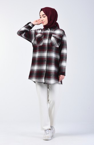 Plaid Patterned Winter Shirt Bordeaux Gray 6401-01