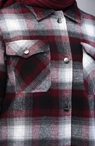 Plaid Patterned Winter Shirt Bordeaux Gray 6401-01