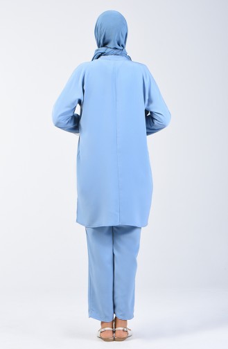 Buttoned Tunic Trousers Double Suit 6572-04 Ice Blue 6572-04