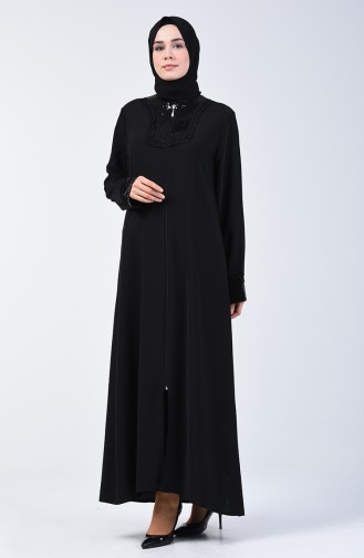 Abaya à Paillettes 1052-01 Noir 1052-01