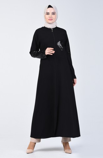 Pailletten Abaya mit Tasche 1055-01 Schwarz 1055-01